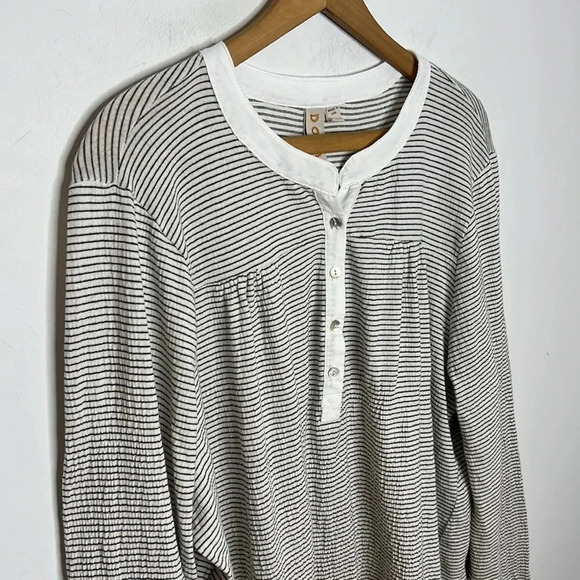 DOLAN Anthropologie Popover Henley Buttoned Ferry Striped Long Sleeve Blouse - Picture 4 of 11